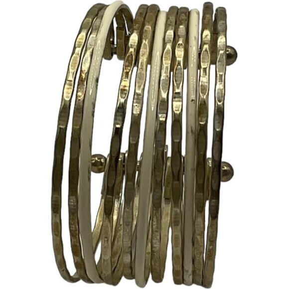 Hammered Gold-Tone Cuff Bracelet Adjustable Spiral Design - Picture 2 of 5